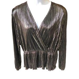 ON 34th Women's metallic Plus Size pleated Surplice V-neck Peplum dress top